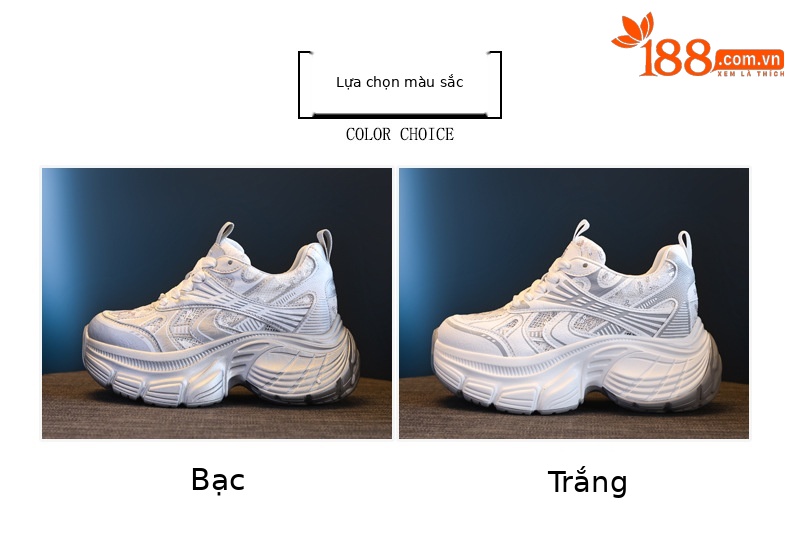 Giày sneaker chunky đế dày tăng chiều cao lưới thoáng khí mùa hè nữ HS9157-66 — Màu trắng chi tiết 2