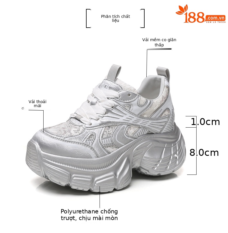 Giày sneaker chunky đế dày tăng chiều cao lưới thoáng khí mùa hè nữ HS9157-66 — Màu trắng chi tiết 3