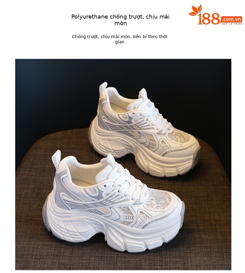 Giày sneaker chunky đế dày tăng chiều cao lưới thoáng khí mùa hè nữ HS9157-66 — Màu trắng chi tiết 10