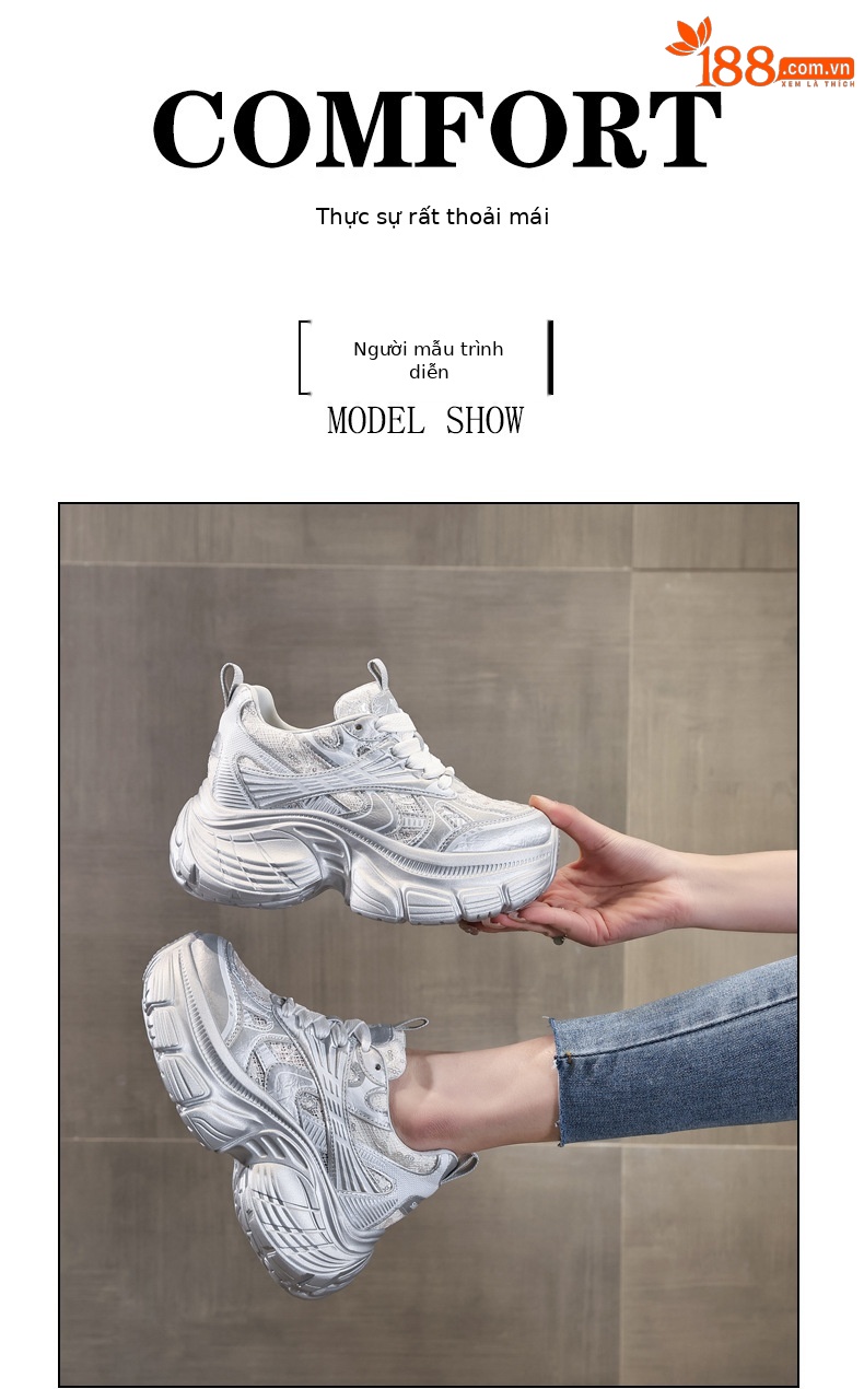 Giày sneaker chunky đế dày tăng chiều cao lưới thoáng khí mùa hè nữ HS9157-66 — Màu trắng chi tiết 11