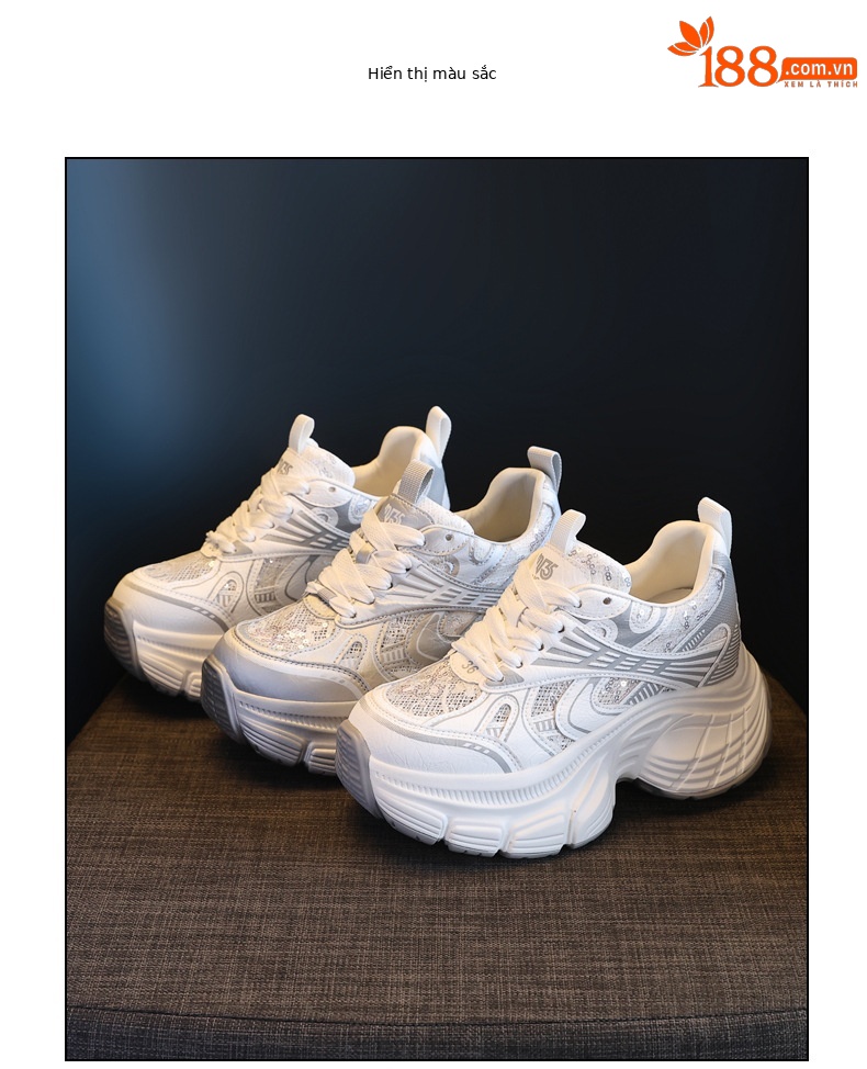 Giày sneaker chunky đế dày tăng chiều cao lưới thoáng khí mùa hè nữ HS9157-66 — Màu trắng chi tiết 18