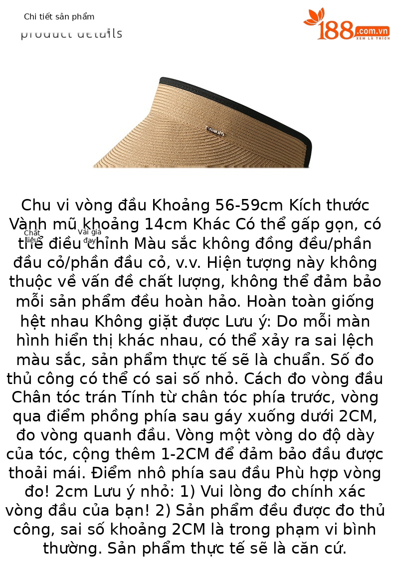 Mũ rơm vành rộng chống tia UV, mái rỗng thoáng khí, phong cách Hàn Quốc — màu be chi tiết 5