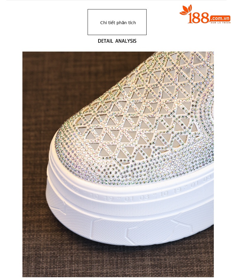 Giày lười nữ đế dày tăng chiều cao phối đá rhinestone — trắng chi tiết 7