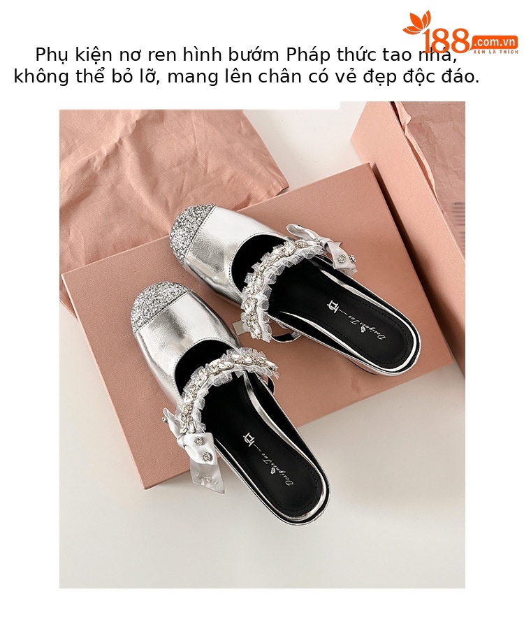 Giày sandal nữ tăng chiều cao bên trong đế dày bít mũi đính sequin lấp lánh — Màu đen chi tiết 4