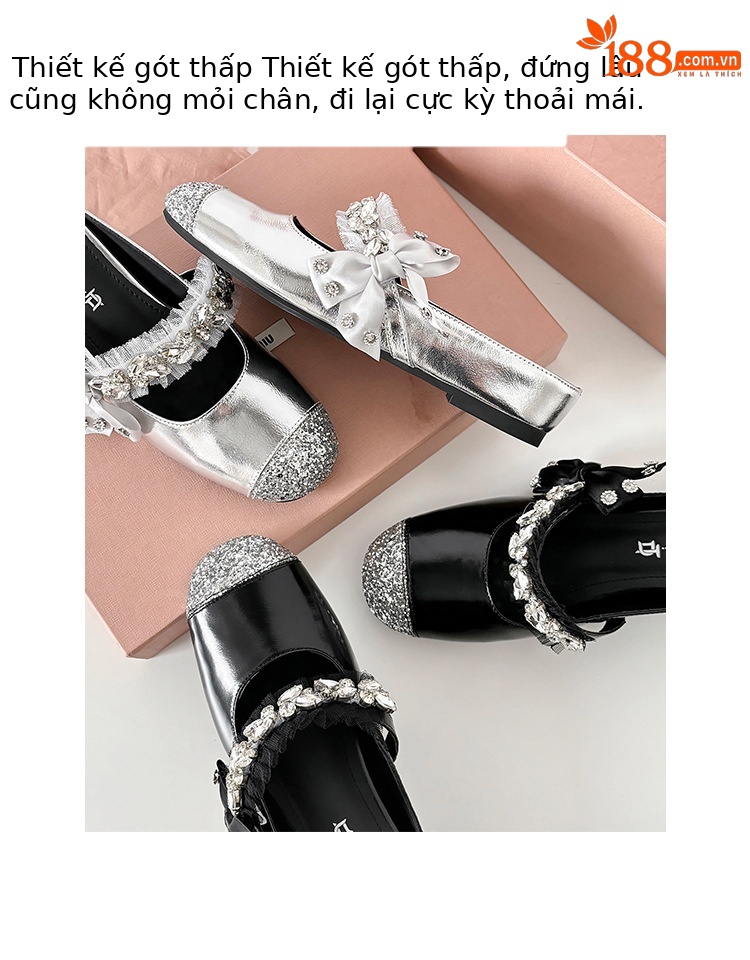 Giày sandal nữ tăng chiều cao bên trong đế dày bít mũi đính sequin lấp lánh — Màu đen chi tiết 5
