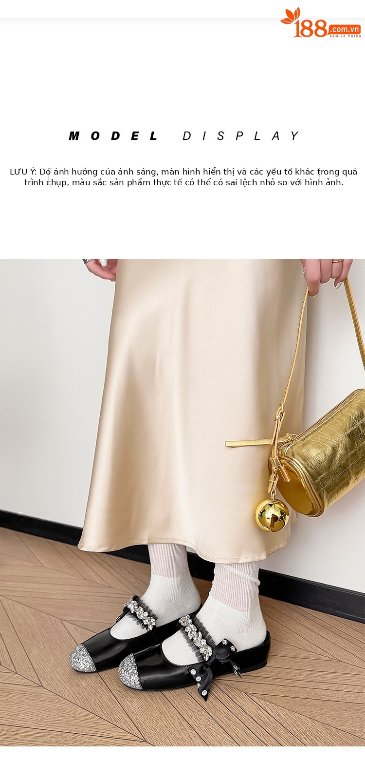 Giày sandal nữ tăng chiều cao bên trong đế dày bít mũi đính sequin lấp lánh — Màu đen chi tiết 7
