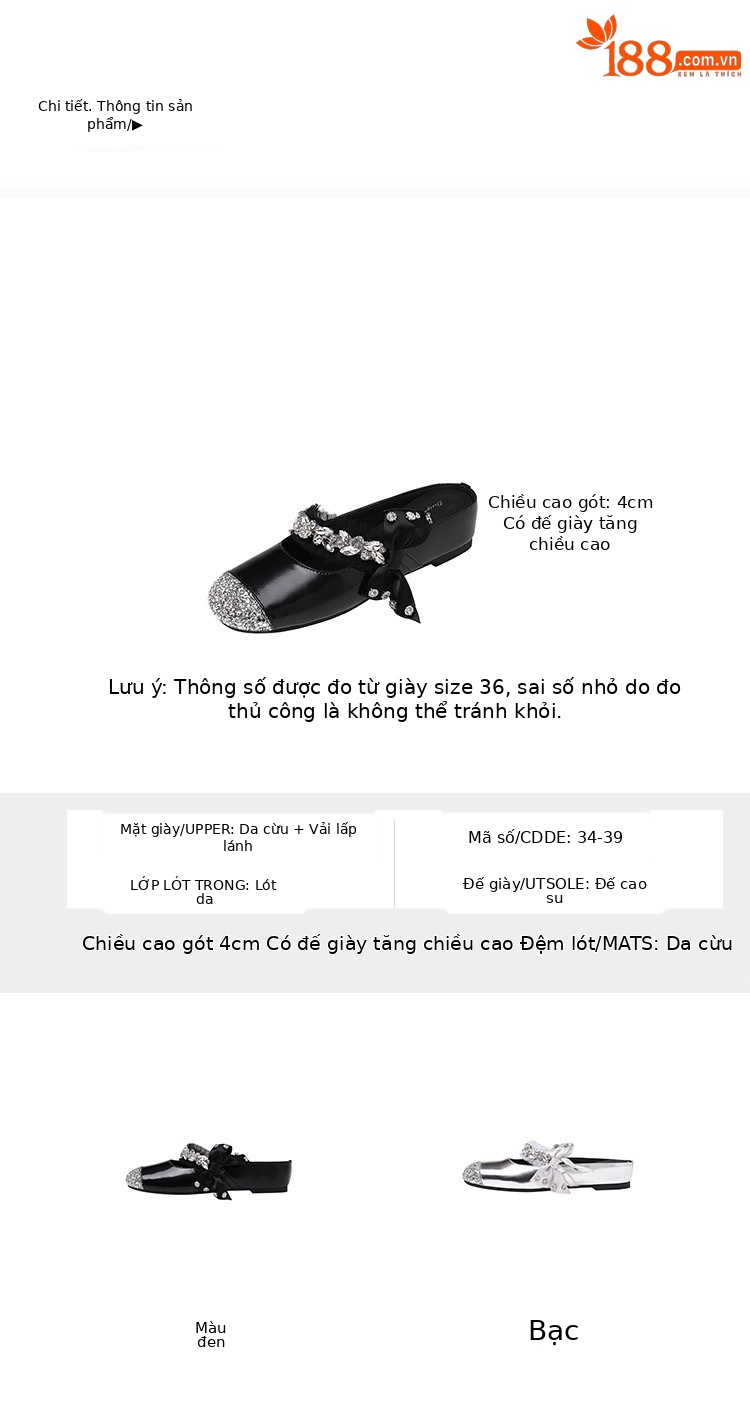 Giày sandal nữ tăng chiều cao bên trong đế dày bít mũi đính sequin lấp lánh — Màu đen chi tiết 6