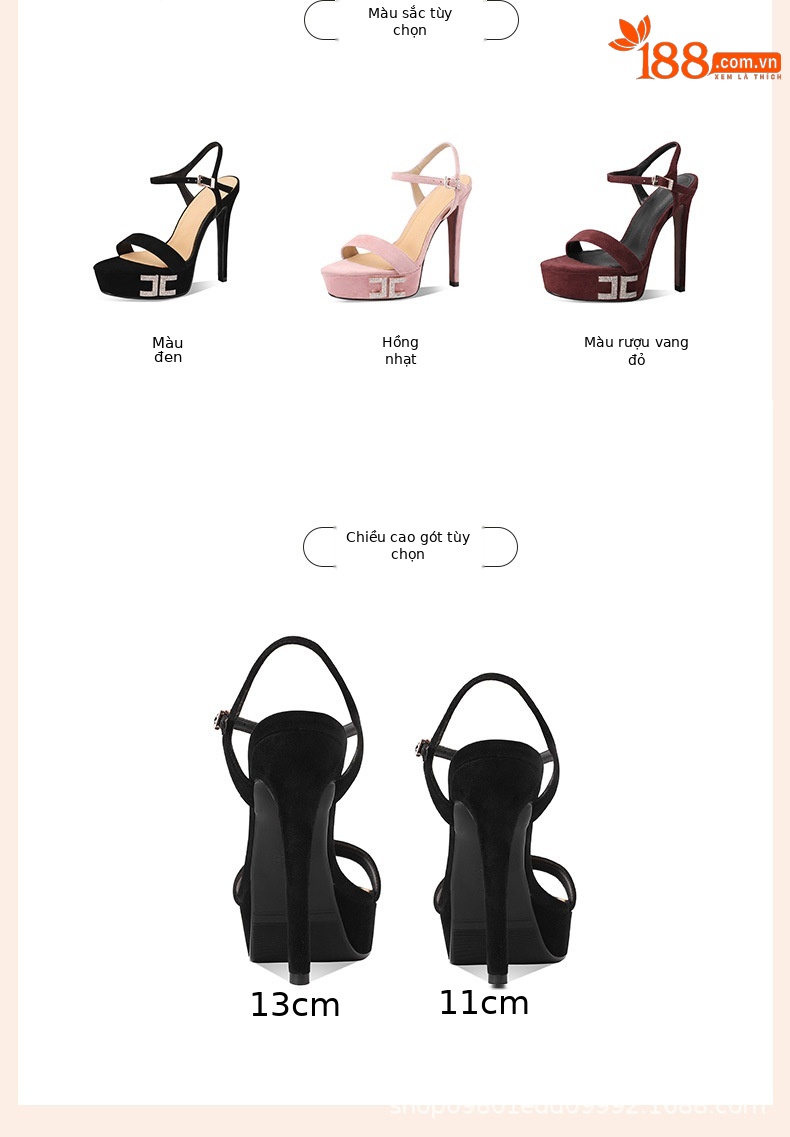 Sandal cao gót nữ hở mũi đế platform siêu cao gót 13 cm, quai ngang đính đá, khóa dây — đen 13cm chi tiết 1
