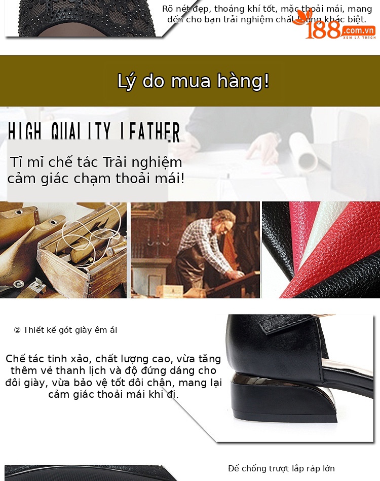Sandal bít mũi nữ da thật lưới thoáng gót thấp — Màu be chi tiết 6