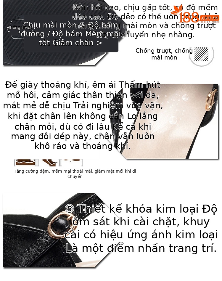 Sandal bít mũi nữ da thật lưới thoáng gót thấp — Màu be chi tiết 7