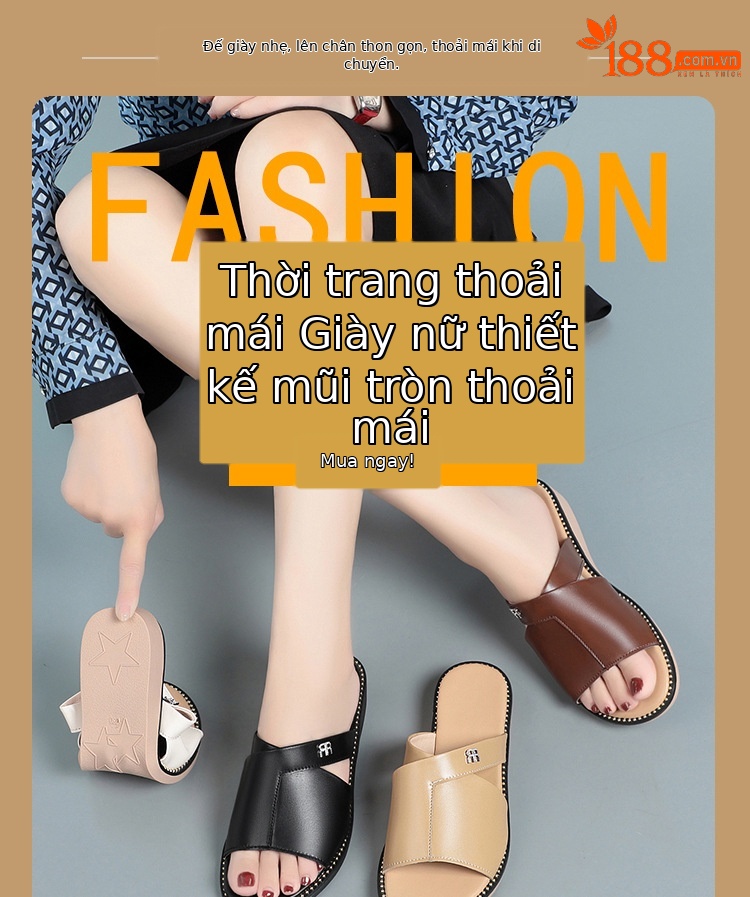 Dép sandal nữ quai chữ V đế mềm da thời trang — nâu chi tiết 1