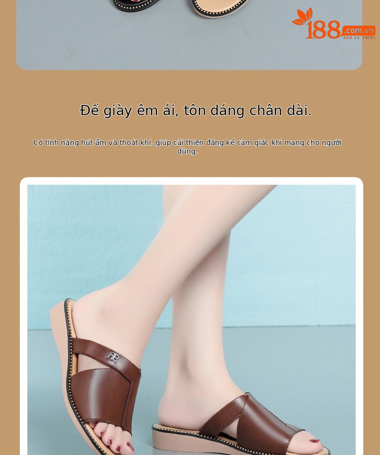 Dép sandal nữ quai chữ V đế mềm da thời trang — nâu chi tiết 2
