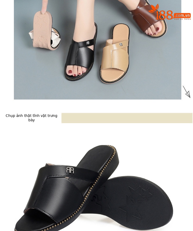 Dép sandal nữ quai chữ V đế mềm da thời trang — nâu chi tiết 14