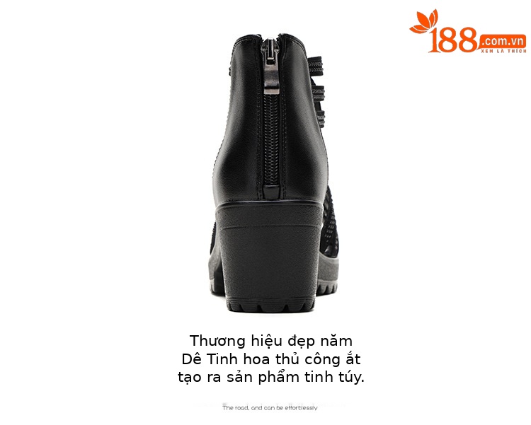 Sandal peep toe nữ gót vuông đế dày phong cách La Mã mùa hè 2025 — Màu đen chi tiết 16
