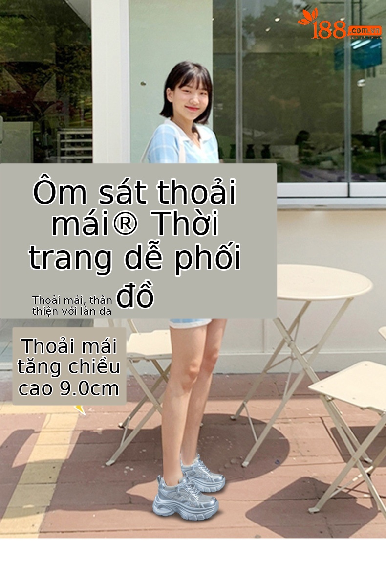 Giày sneaker dad đế dày nữ lưới thoáng khí tăng chiều cao đính đá — M2833 màu be, M2833 màu bạc chi tiết 1