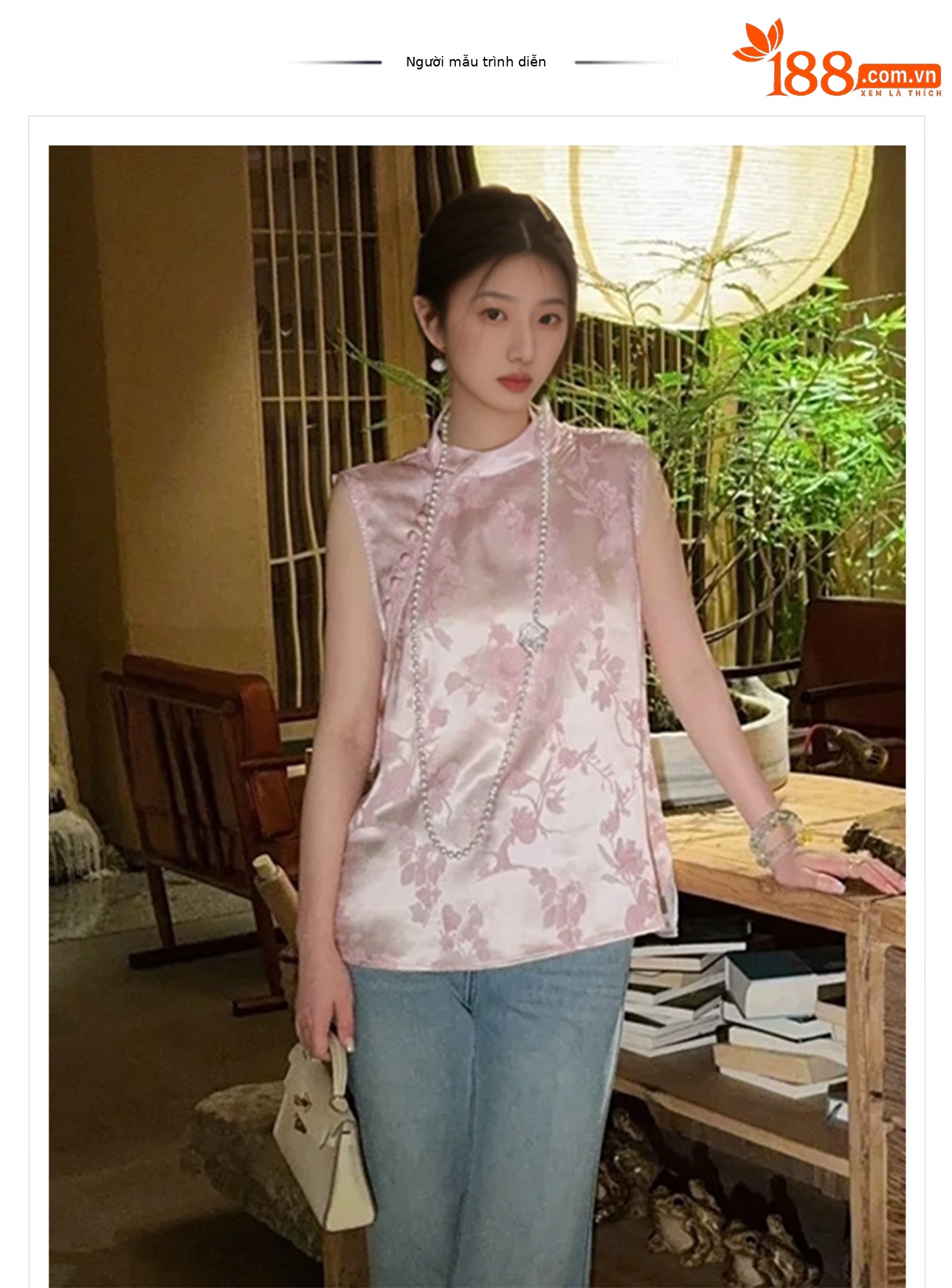 Áo vest không tay cổ đứng họa tiết jacquard phong cách tân cổ điển mùa hè 2026 — Màu hồng, Màu mơ chi tiết 1