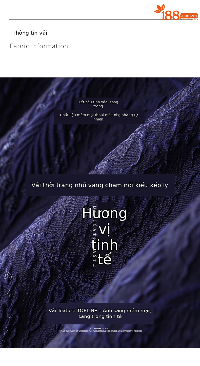 Váy ngắn tay nữ họa tiết jacquard mạ vàng phù điêu thanh lịch — Màu xanh lam chi tiết 3