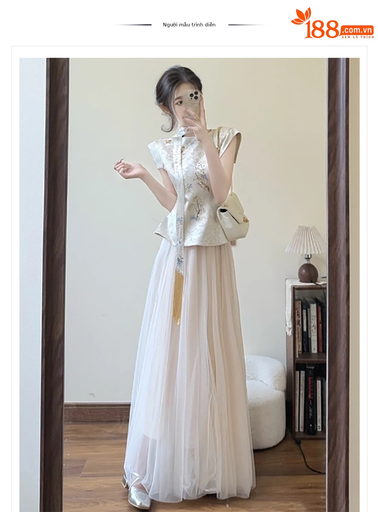 Bộ áo và váy phồng thêu sang trọng phong cách Trung Quốc mới, eo cao, tôn dáng — Áo, Váy nửa chi tiết 1