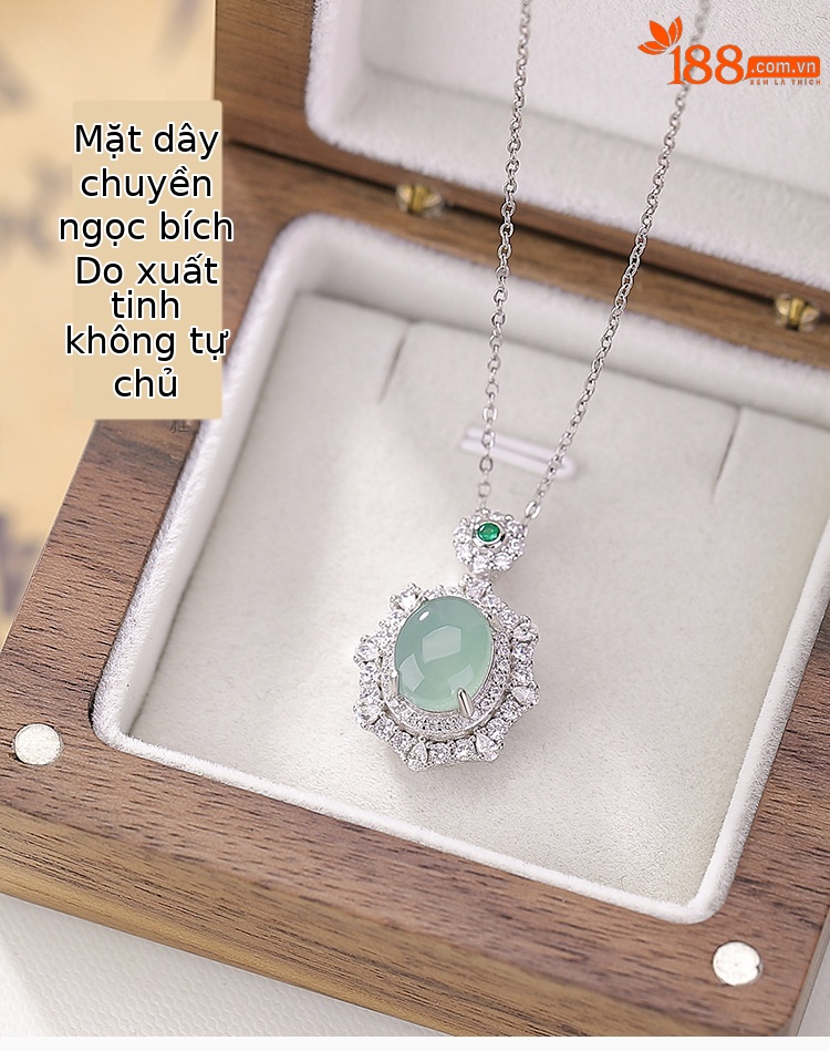 Mặt dây chuyền hình bầu dục ngọc bích xanh mạ bạch kim S925 — Mặt dây chuyền đơn (không có dây chuyền) chi tiết 1