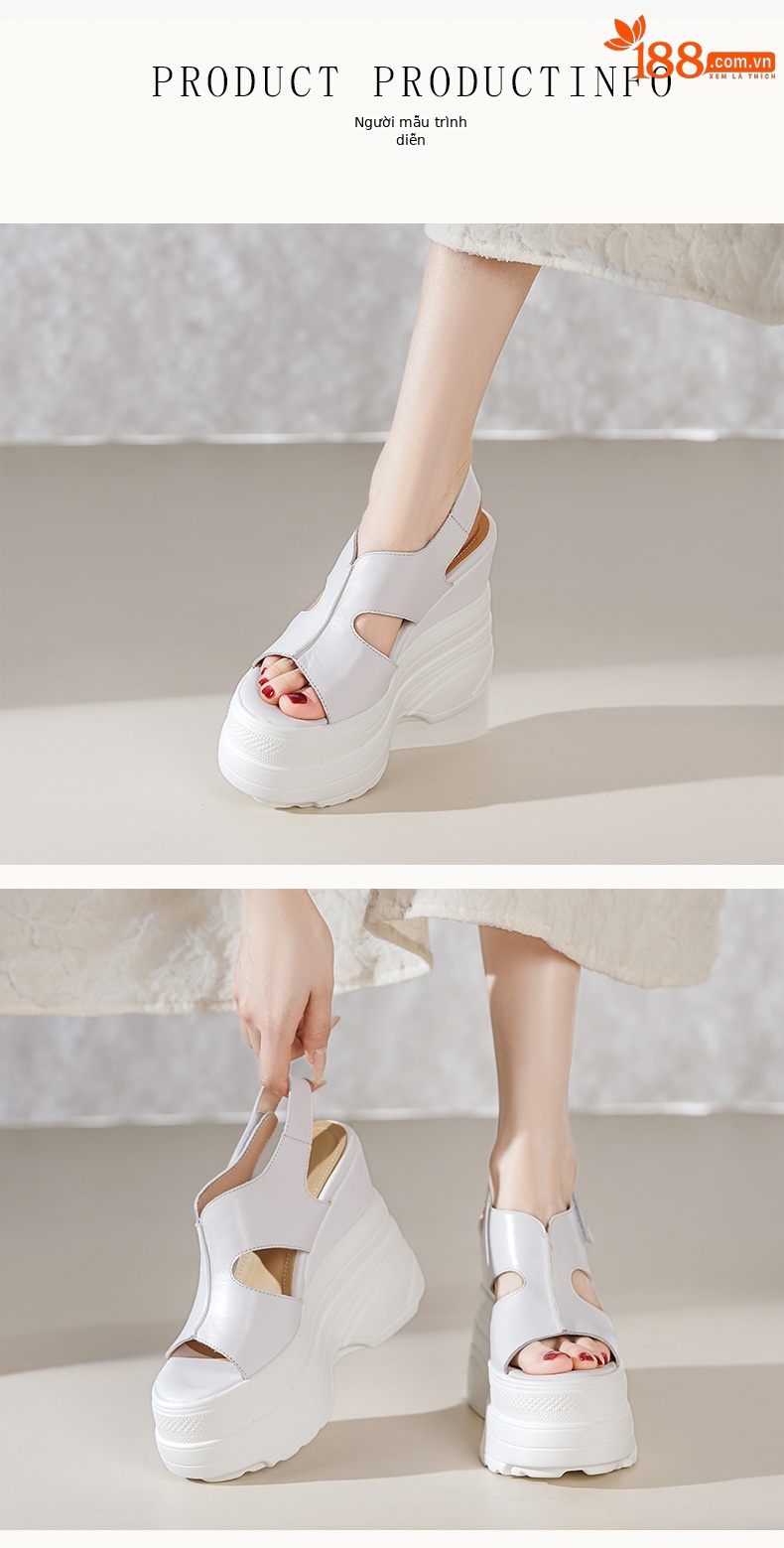 Sandal đế xuồng nữ Yichuan gót 14cm đế dày nhẹ mùa hè — Màu đen, Màu trắng, Màu bạc chi tiết 2
