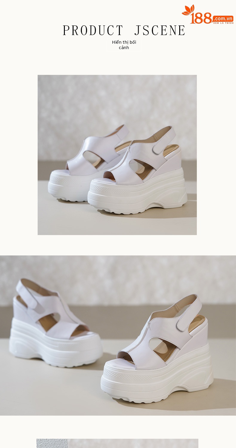 Sandal đế xuồng nữ Yichuan gót 14cm đế dày nhẹ mùa hè — Màu đen, Màu trắng, Màu bạc chi tiết 5