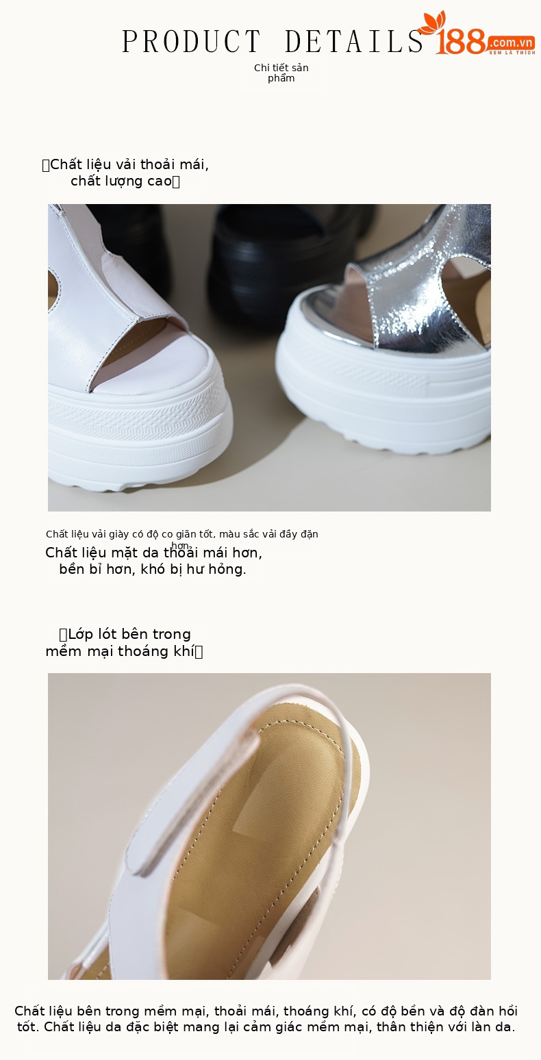 Sandal đế xuồng nữ Yichuan gót 14cm đế dày nhẹ mùa hè — Màu đen, Màu trắng, Màu bạc chi tiết 7