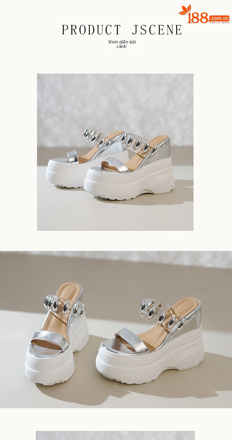 Dép xỏ ngón đế xuồng siêu cao gót 14cm Yichuan – Sandal hè tăng chiều cao — vàng, bạc chi tiết 5