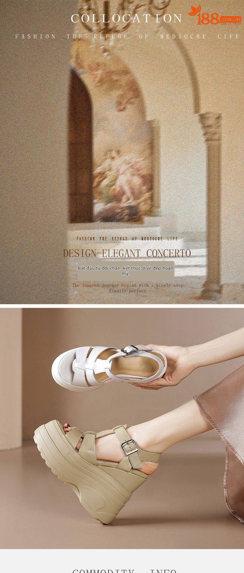 Sandal La Mã nữ đế xuồng cao 14 cm, mũi hở, phong cách đường phố — Màu đen, Màu trắng, Màu mơ chi tiết 1