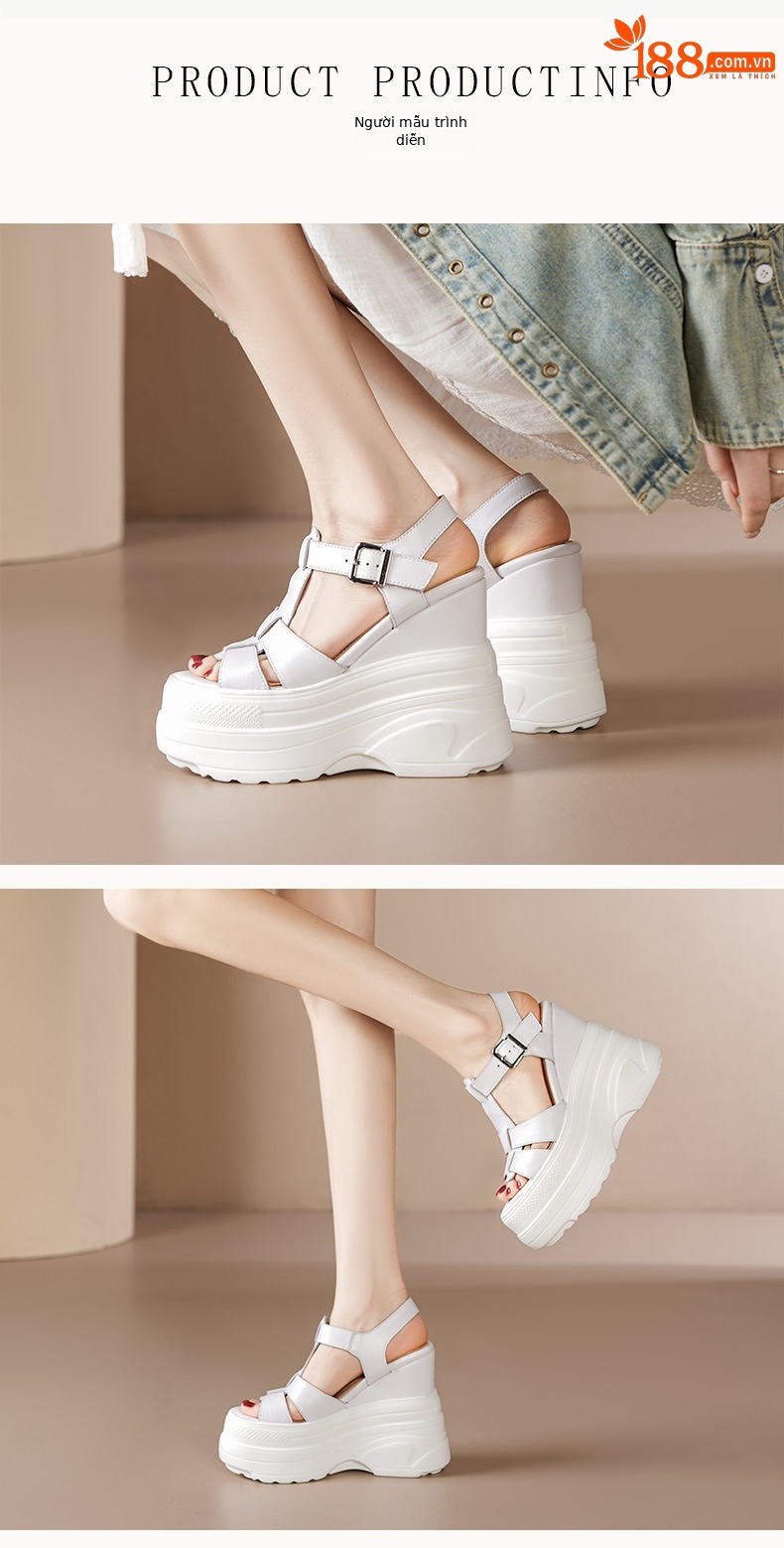 Sandal La Mã nữ đế xuồng cao 14 cm, mũi hở, phong cách đường phố — Màu đen, Màu trắng, Màu mơ chi tiết 2