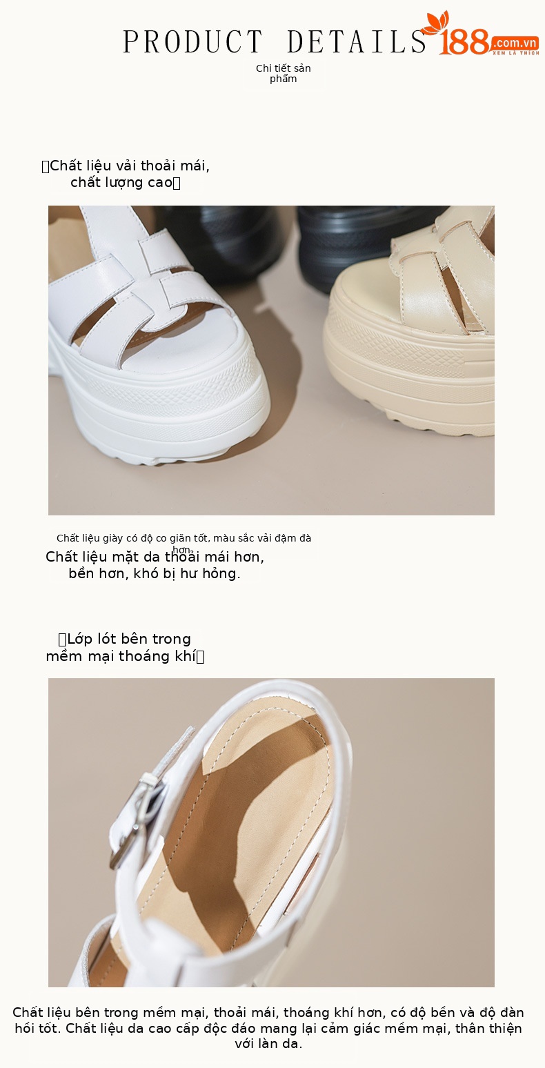 Sandal La Mã nữ đế xuồng cao 14 cm, mũi hở, phong cách đường phố — Màu đen, Màu trắng, Màu mơ chi tiết 7