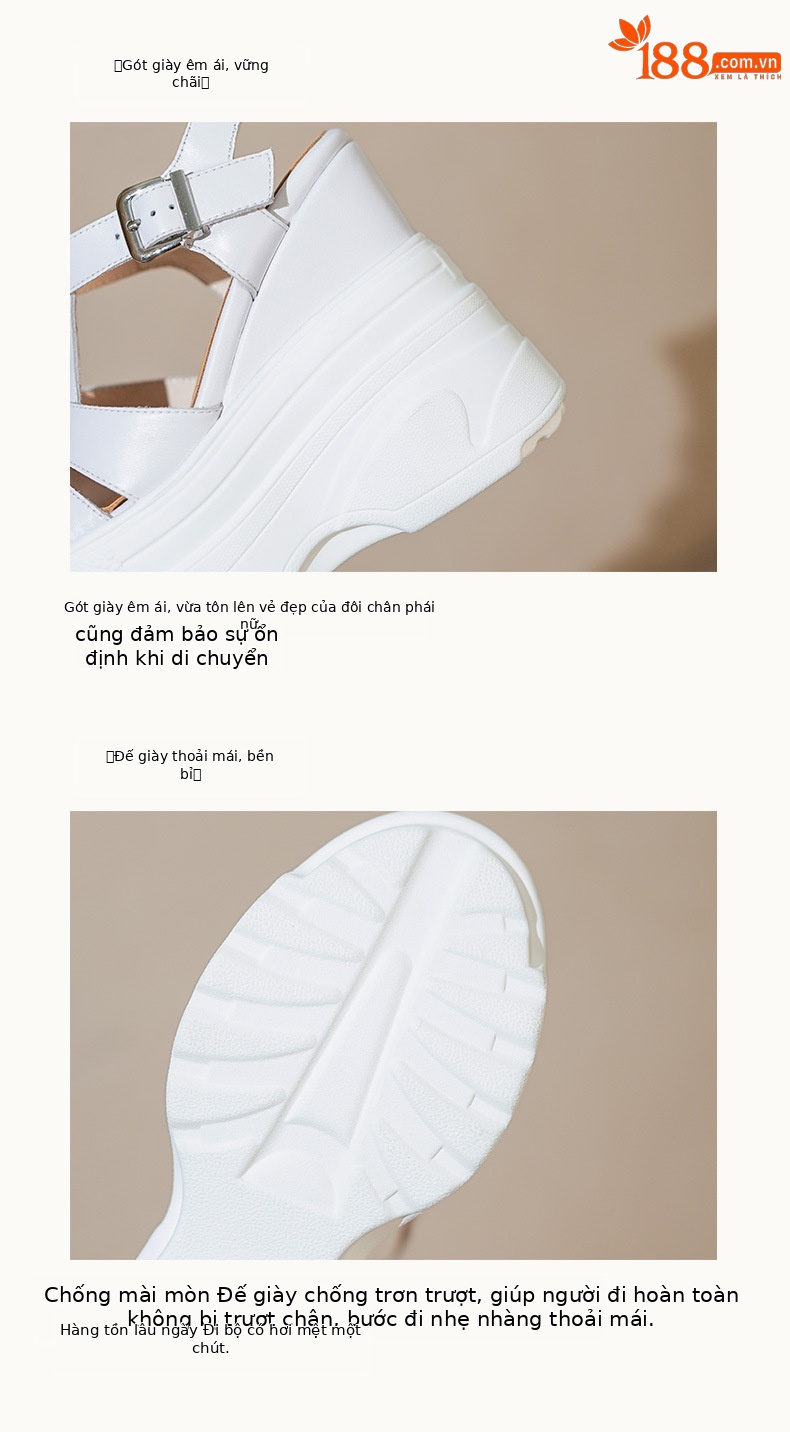 Sandal La Mã nữ đế xuồng cao 14 cm, mũi hở, phong cách đường phố — Màu đen, Màu trắng, Màu mơ chi tiết 8