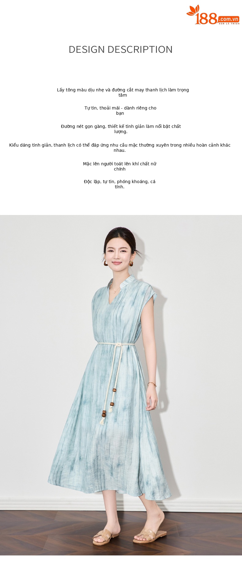 Váy dài nữ họa tiết mực jacquard Tencel phong cách nghỉ dưỡng mùa hè — Màu xanh lam chi tiết 2