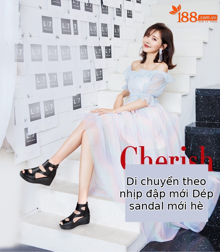 Sandal peep toe nữ đế xuồng cao gót vuông phong cách La Mã — Màu đen chi tiết 1
