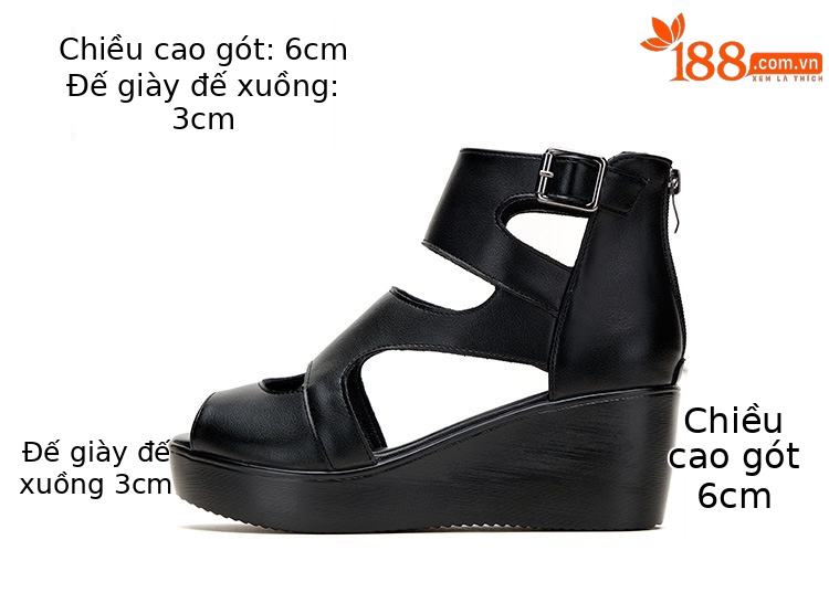 Sandal peep toe nữ đế xuồng cao gót vuông phong cách La Mã — Màu đen chi tiết 5