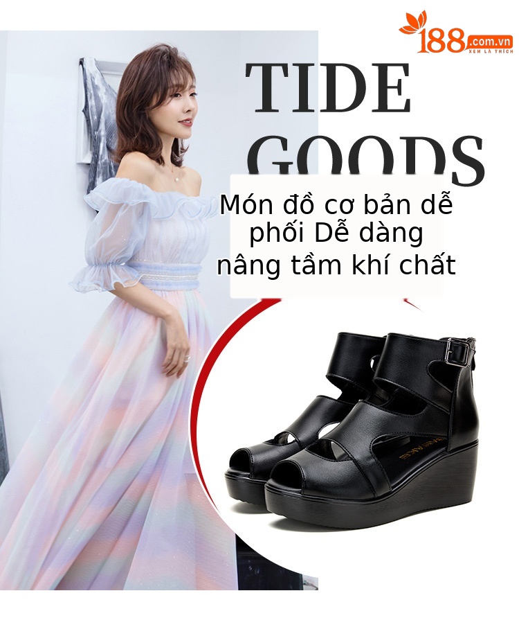 Sandal peep toe nữ đế xuồng cao gót vuông phong cách La Mã — Màu đen chi tiết 6