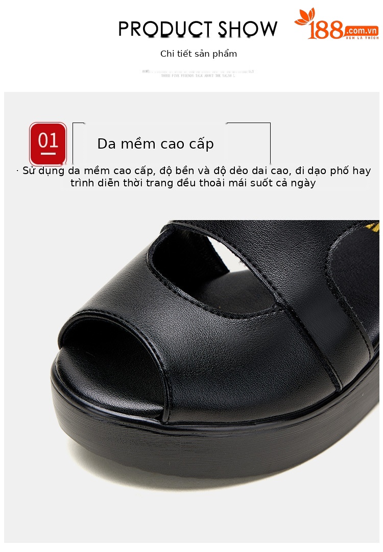 Sandal peep toe nữ đế xuồng cao gót vuông phong cách La Mã — Màu đen chi tiết 7
