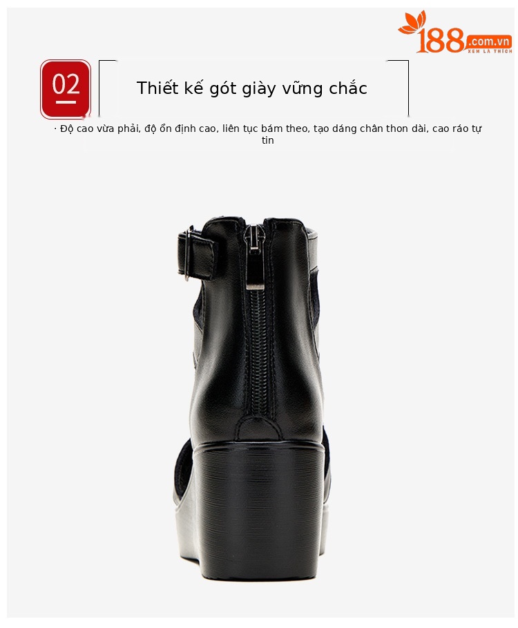 Sandal peep toe nữ đế xuồng cao gót vuông phong cách La Mã — Màu đen chi tiết 8