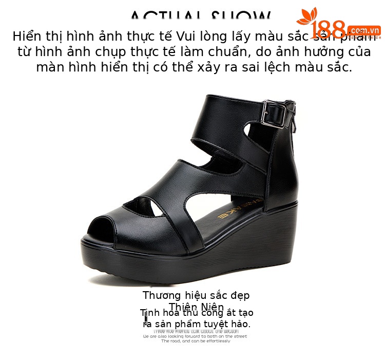 Sandal peep toe nữ đế xuồng cao gót vuông phong cách La Mã — Màu đen chi tiết 13