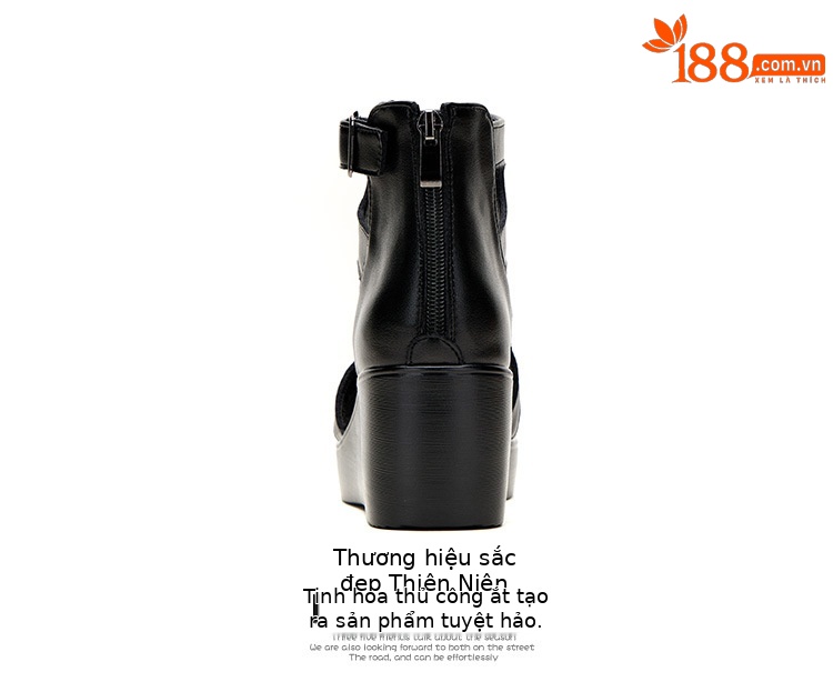Sandal peep toe nữ đế xuồng cao gót vuông phong cách La Mã — Màu đen chi tiết 15