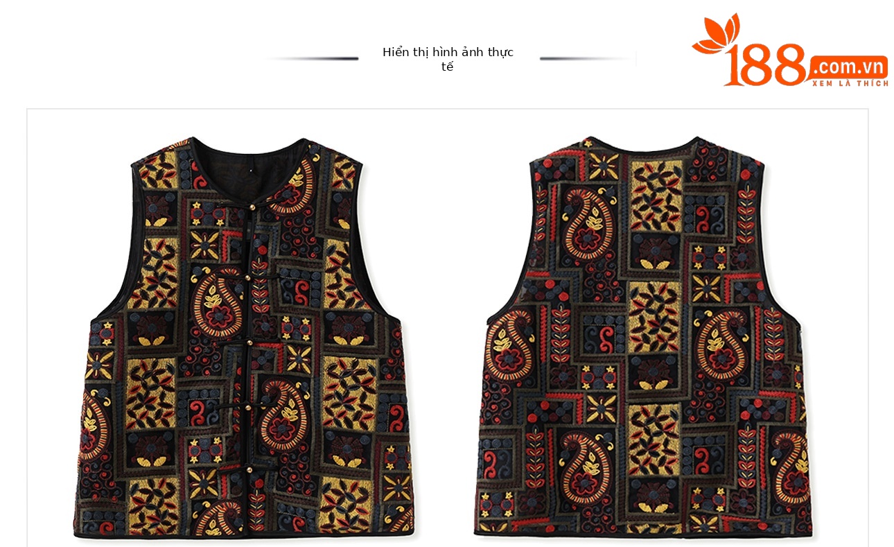 Áo gile nữ thêu họa tiết paisley phối màu cổ điển — Đen cổ điển chi tiết 3