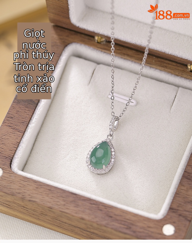 Mặt dây chuyền bạc S925 hình giọt nước đính ngọc bích xanh dương — Mặt dây chuyền đơn (không có dây chuyền) chi tiết 1