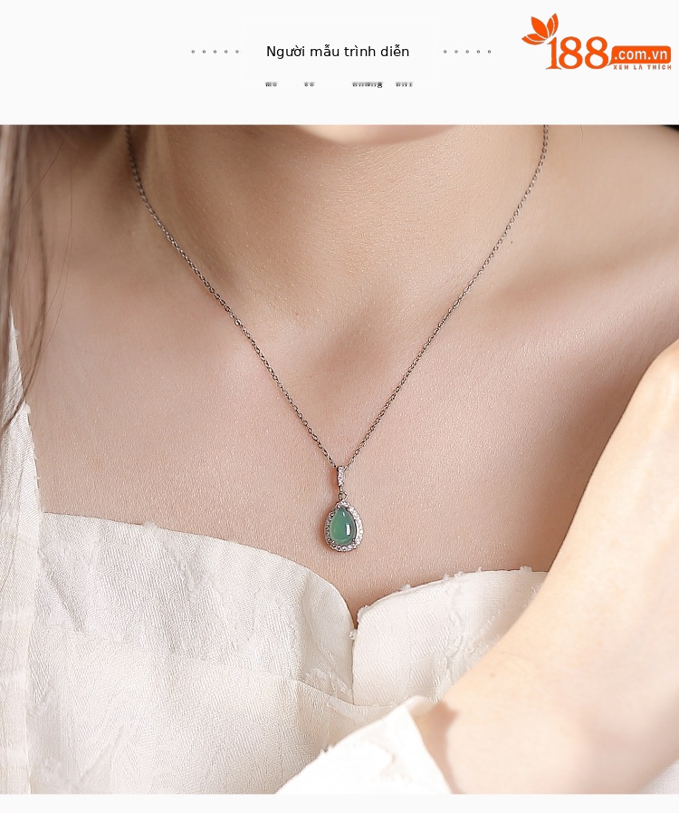 Mặt dây chuyền bạc S925 hình giọt nước đính ngọc bích xanh dương — Mặt dây chuyền đơn (không có dây chuyền) chi tiết 4
