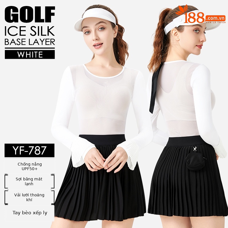 YF787-Áo sơ mi trắng [Chống nắng UPF50/Tay áo mát lụa băng/Lưới thoáng khí/Tay áo lá sen xếp ly]