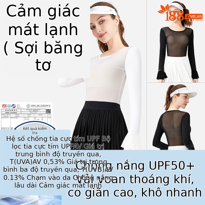 Áo lót thể thao chống nắng tay dài cho nữ – chất lụa băng mát lạnh, tay áo lá sen xếp ly — YF787-Áo mặc trong màu đen [Chống nắng UPF50/Tay áo mát lụa băng/Lưới thoáng khí/Tay áo lá sen xếp ly], YF787-Áo sơ mi trắng [Chống nắng UPF50/Tay áo mát lụa băng/Lưới thoáng khí/Tay áo lá sen xếp ly]