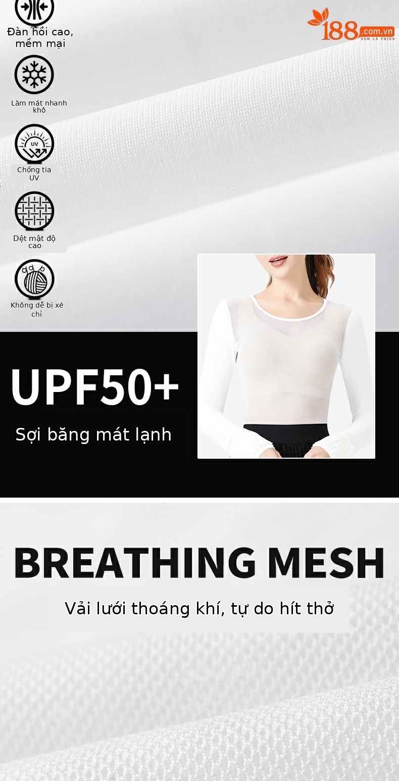 Áo lót thể thao chống nắng tay dài cho nữ – chất lụa băng mát lạnh, tay áo lá sen xếp ly — YF787-Áo mặc trong màu đen [Chống nắng UPF50/Tay áo mát lụa băng/Lưới thoáng khí/Tay áo lá sen xếp ly], YF787-Áo sơ mi trắng [Chống nắng UPF50/Tay áo mát lụa băng/Lưới thoáng khí/Tay áo lá sen xếp ly] chi tiết 2