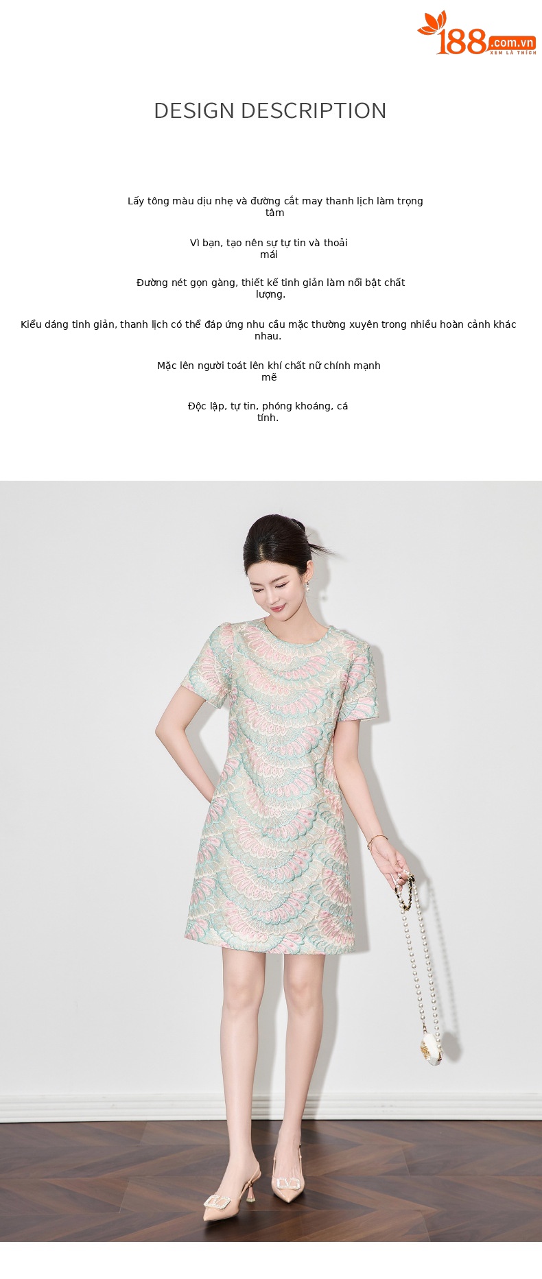 Váy maxi nữ thêu họa tiết lông vũ organza tay ngắn — mơ chi tiết 2