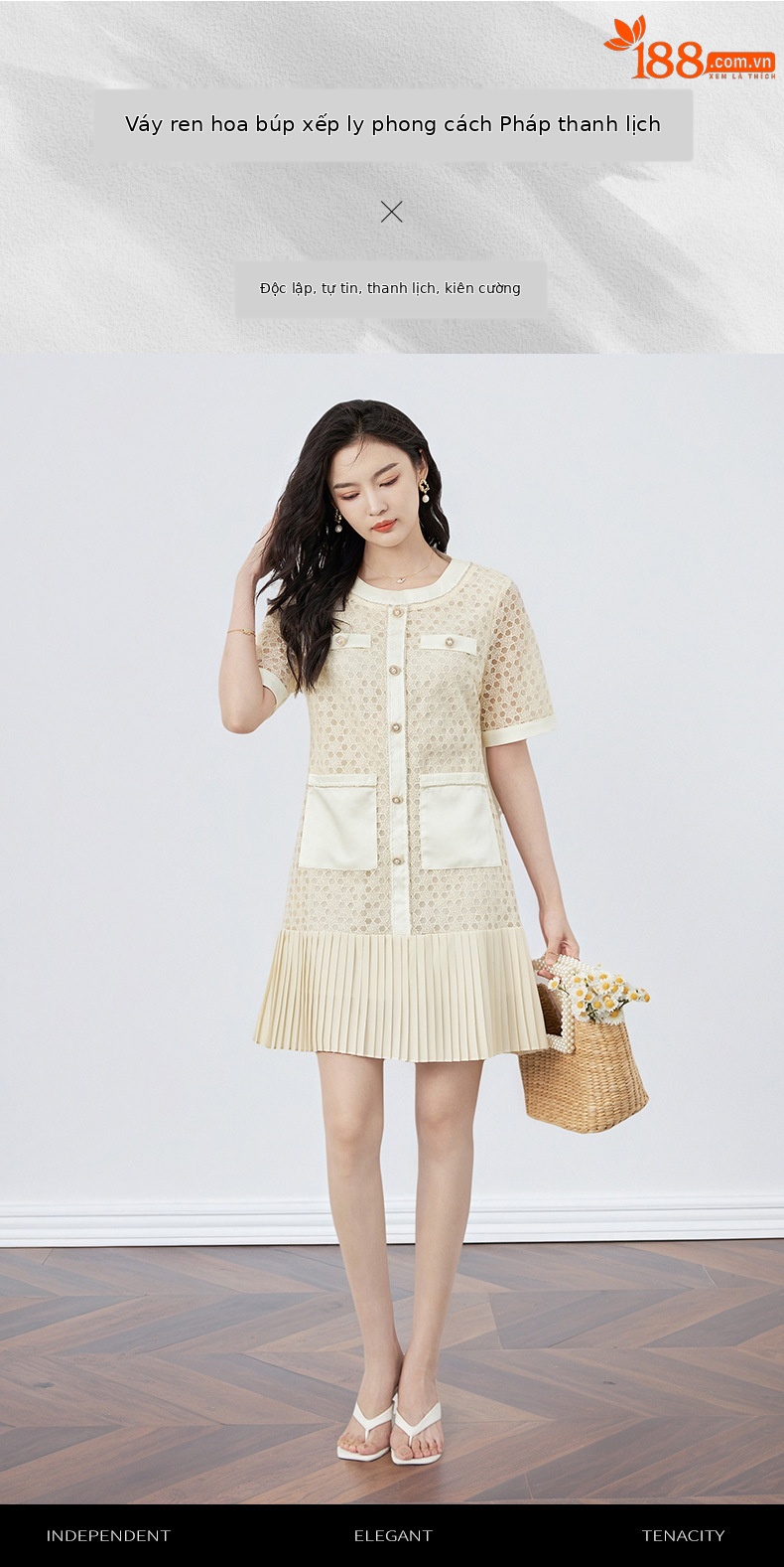 Váy maxi ren hoa hòa tan kết hợp voan crepe xếp ly tay ngắn — Màu mơ chi tiết 1