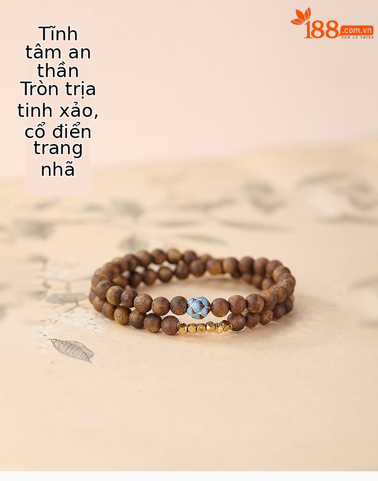 Vòng tay bạc S925 mạ vàng men trầm hương họa tiết hoa sen hai vòng dây thun hạt tròn — Một chiếc chi tiết 1