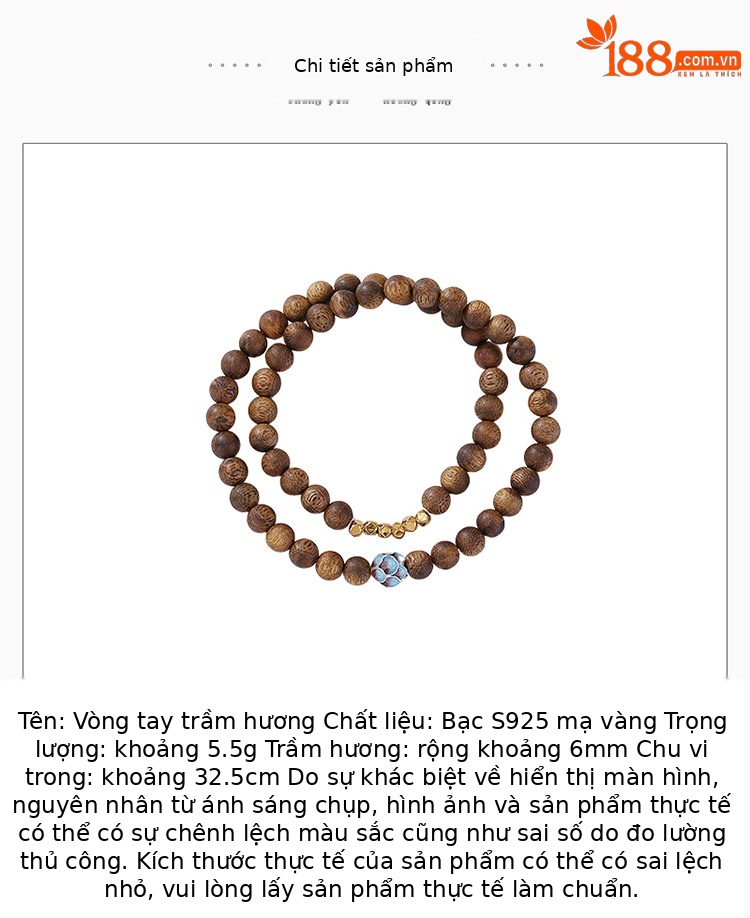 Vòng tay bạc S925 mạ vàng men trầm hương họa tiết hoa sen hai vòng dây thun hạt tròn — Một chiếc chi tiết 2