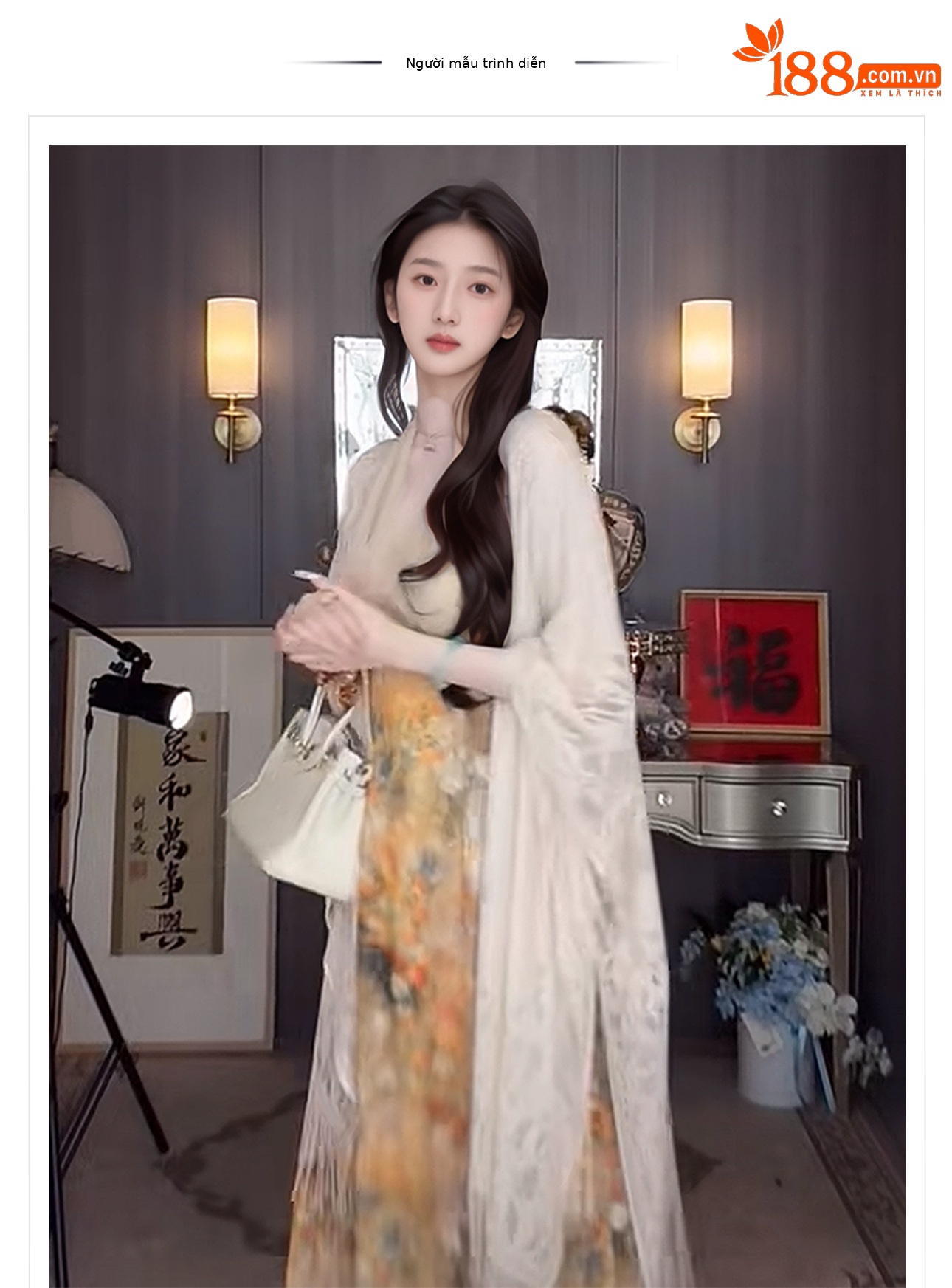 Áo khoác cardigan mỏng kiểu Trung Hoa mới, tay lỡ, tua rua, phối ngoài khăn choàng rỗng — Màu trắng be chi tiết 1